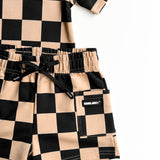 Everyday Cotton Shorts Set in Taupe + Black Checkered