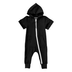 Image of Hooded Rebel Short Sleeve Romper in Black - Rebel Bro