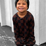 Organic Ribbed Set in Black + Cocoa Checkered