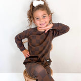 Organic Ribbed Set in Espresso Checkered