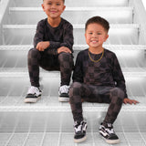 Bamboo Two Piece Set in Charcoal + Black Checkered