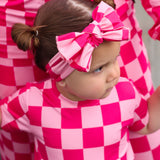Bamboo Bow in Bubble Gum Checkered