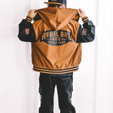 Hydro Letterman Jacket in Black + Rust