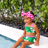 UPF50+ Retro Skirted Bikini Two Piece Swimsuit in Palm Paradise