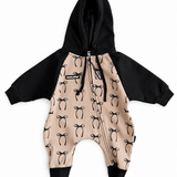 Hooded Fleece Romper in Lana (Bows)