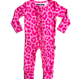 Ruffled Bamboo Zippy Sleeper in Bubble Gum Leopard