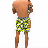 Men's Hybrid Swim Trunks in Neon Electric Lime Smiley