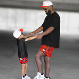 Men's Hybrid Swim Trunks in Americana Red + Black Checkered