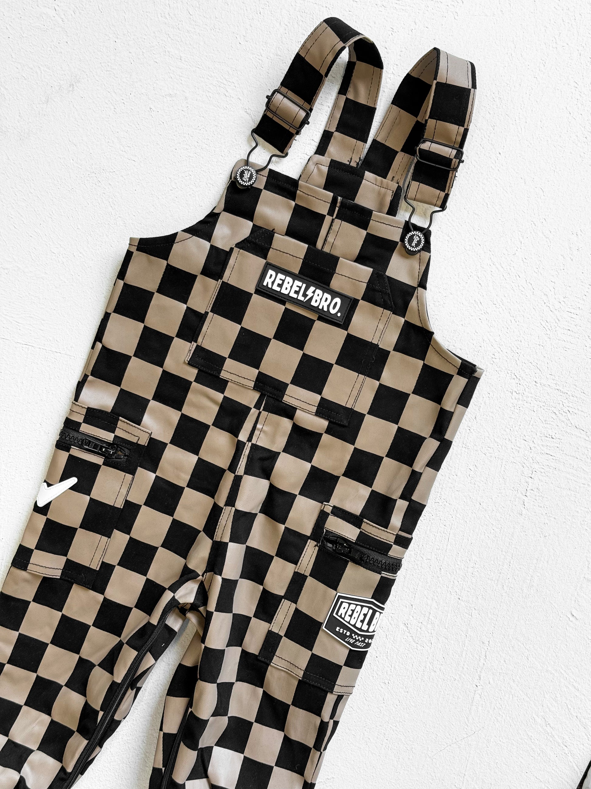 The Live Fast Overall in Taupe + Black Checkered - Rebel Bro