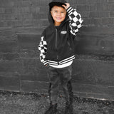 Hydro Letterman Jacket in Black + Cream Checkered