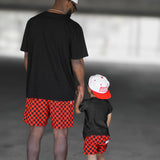 Men's Hybrid Swim Trunks in Americana Red + Black Checkered