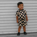 Everyday Cotton Shorts Set in Taupe + Black Checkered