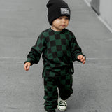 Organic Ribbed Set in Smoke + Midnight Emerald