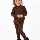 Bamboo Two Piece Set in Espresso Checkered
