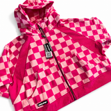 Women's Full Zip Hoodie in Bubble Gum Checkered