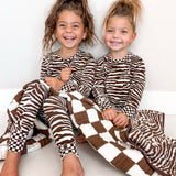 Organic Muslin Quilt in Desert Zebra x Cocoa + Cream Checkered