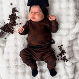 Organic Ribbed Set in Espresso Checkered