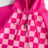 Hooded Fleece Romper in Bubble Gum Checkered