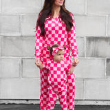 Women’s Bamboo Two Piece Set in Bubble Gum Checkered