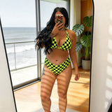 UPF50+ Women's Reversible Bikini in Neon Electric Lime x Jagger / Neon Electric Lime + Black Checkered