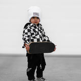 Hooded Flannel in Black + Cream Checkered