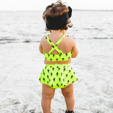 UPF50+ Retro Skirted Bikini Two Piece Swimsuit in Neon Electric Lime x Jagger