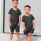 Biker Two Piece Set in Black + Charcoal Checkered