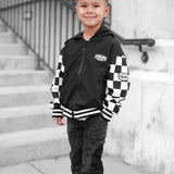 Hydro Letterman Jacket in Black + Cream Checkered