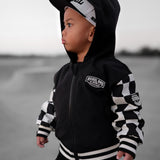 Hydro Letterman Jacket in Black + Cream Checkered