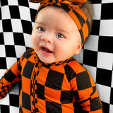 Bamboo Zippy Sleeper in Jack-O Lantern Checkered