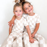 Bamboo Two Piece Set in Salt + Sand Checkered