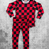 Bamboo Two Piece Set in Americana Red + Black (Checkered)