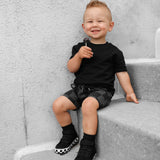 Relaxed Fit Shorts in Black + Charcoal Checkered