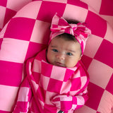 Bamboo Bandana Bib in Bubble Gum Checkered