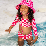 UPF50+ Cropped Two Piece Swimsuit in Bubble Gum Checkered