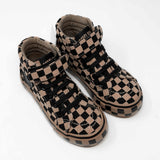 SK8TR Hi-Top in Taupe + Black Checkered