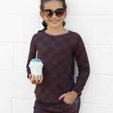 Organic Ribbed Set in Espresso Checkered