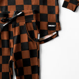 Organic Ribbed Set in Black + Rust Checkered