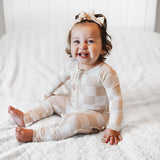 Ruffled Bamboo Zippy Sleeper in Salt + Sand Checkered