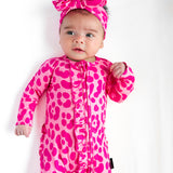 Ruffled Bamboo Zippy Sleeper in Bubble Gum Leopard