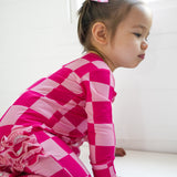 Ruffled Bamboo Zippy Sleeper in Bubble Gum Checkered