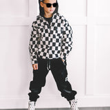 Hooded Flannel in Black + Cream Checkered