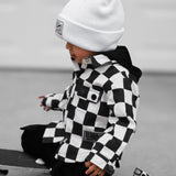 Hooded Flannel in Black + Cream Checkered