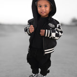 Hydro Letterman Jacket in Black + Cream Checkered