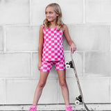 Tank + Biker Two Piece Set in Bubble Gum Checkered
