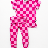Bamboo Two Piece Set in Bubble Gum Checkered