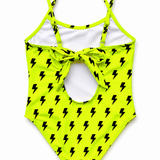 UPF50+ Girls Bow-Back One Piece Swimsuit in Neon Electric Lime x Jagger