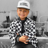 Bomber Jacket in Black + White Checkered
