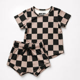 Bummie Two Piece Set in Taupe + Black Checkered