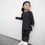 Bamboo Two Piece Set in Charcoal + Black Checkered